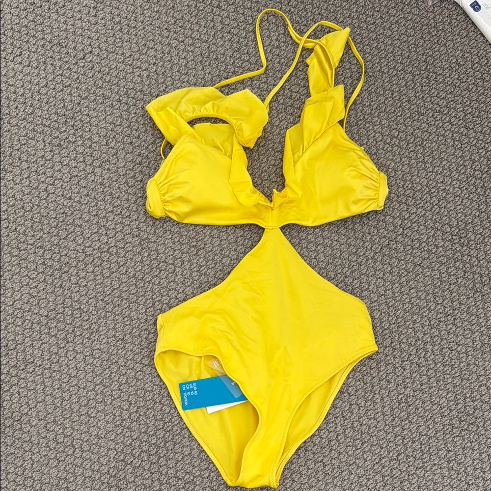Yellow One Piece Ruffle Swimsuit NWT